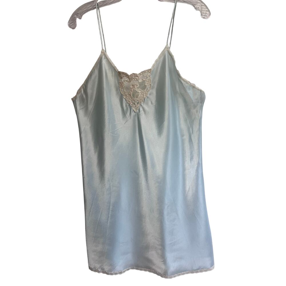 Vintage Delicates Light Blue Satin Lace Trim Slip Dress – Y2K Coquette  - Large